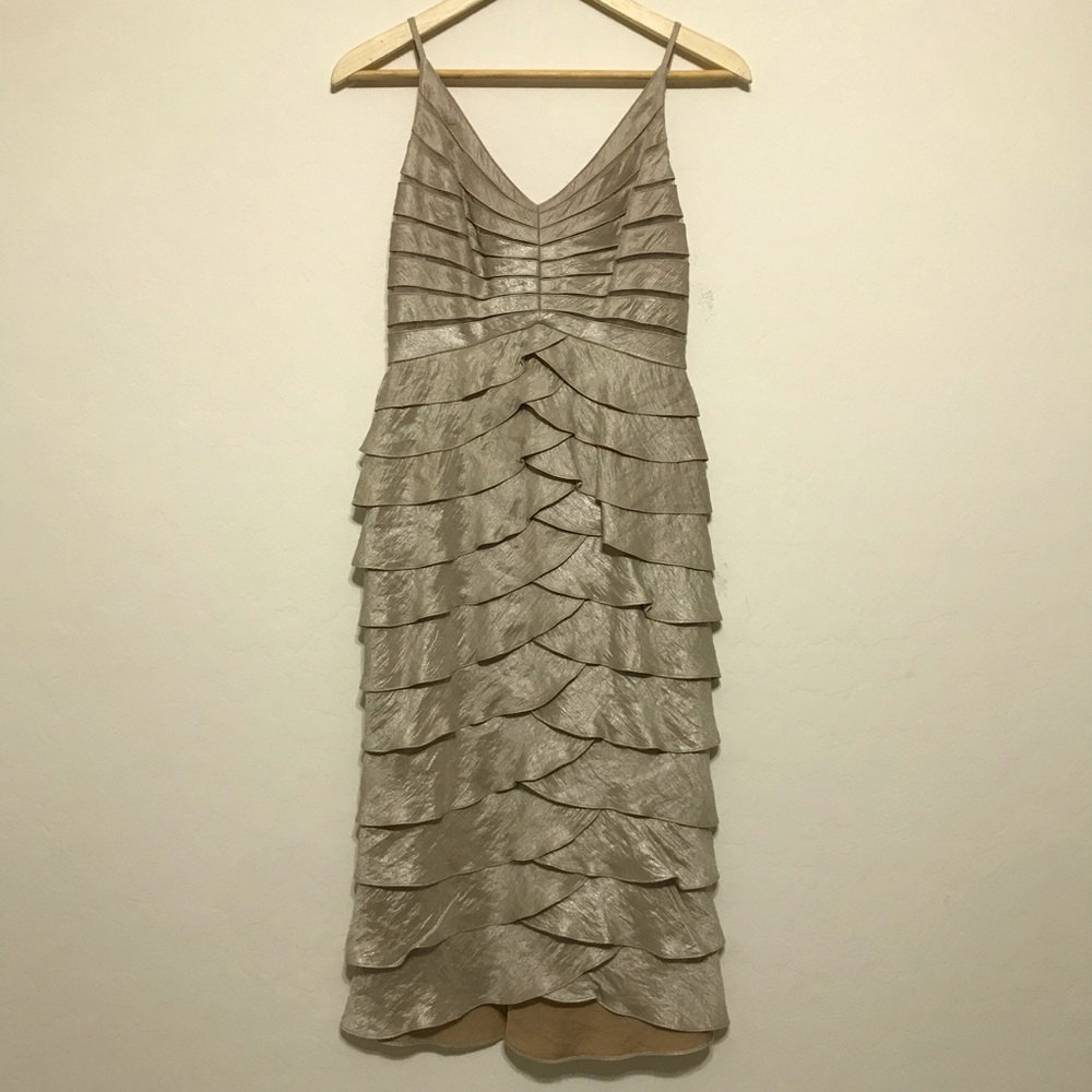 Adrianna Papell Ruched Layer Dress Champagne Gold - Picture 2 of 8